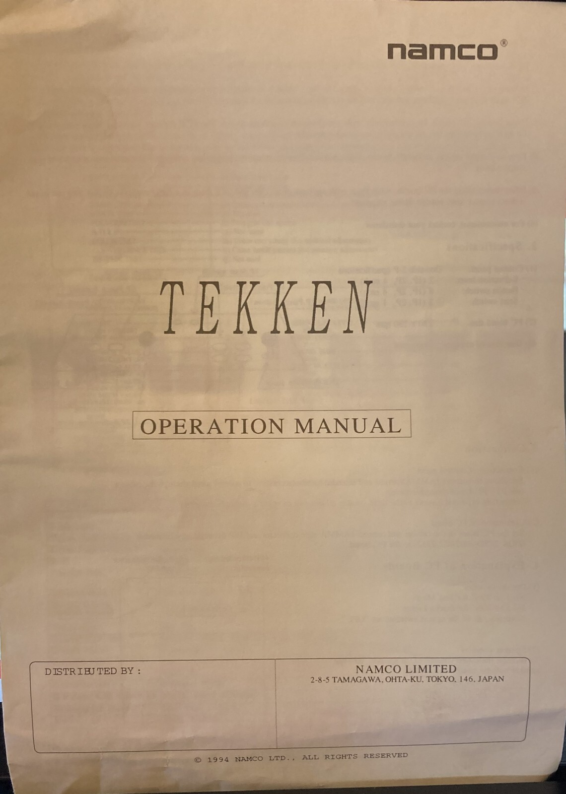 Tekken Arcade Game Manual