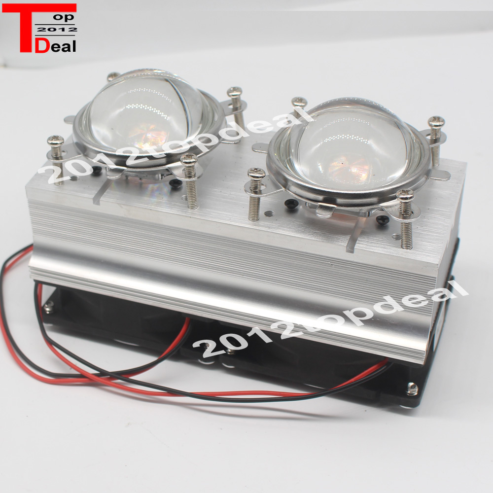 60 degree DC12V Led Heatsink Fan + 44mm Glass Lens for 50W 100W High Power Led