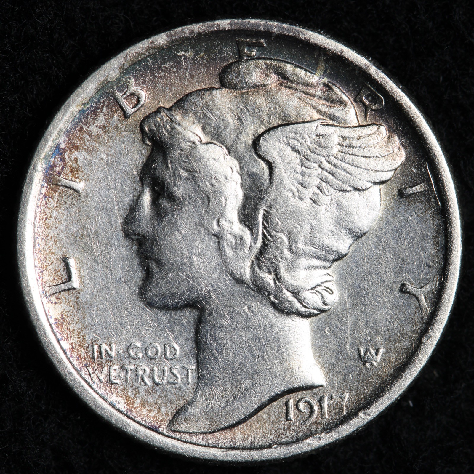1917-D Mercury Silver Dime AU+ E257 TRQNM