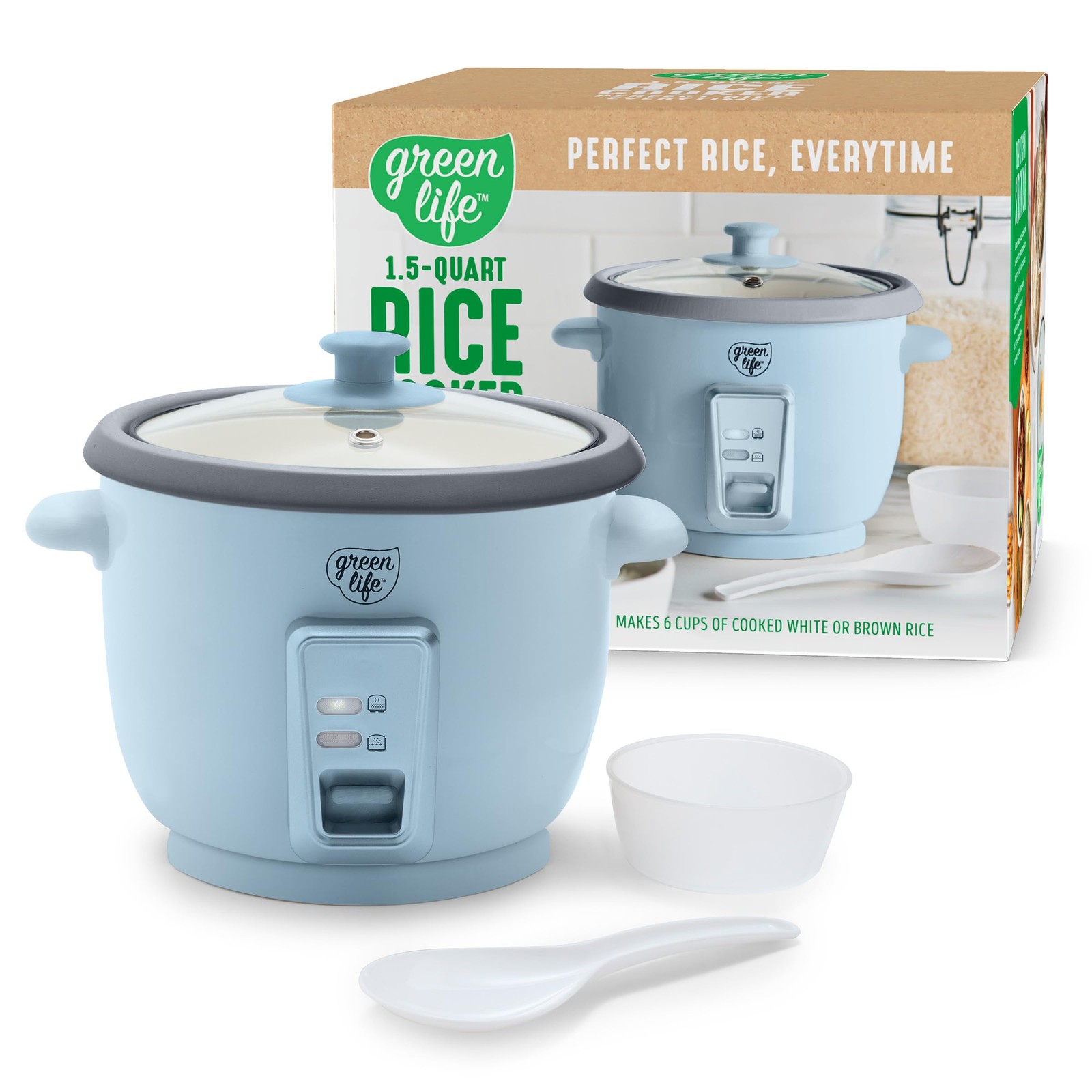 GreenLife Rice Cooker with Removable PFAS-Free 1.5 QT Cooker, Blue Haze