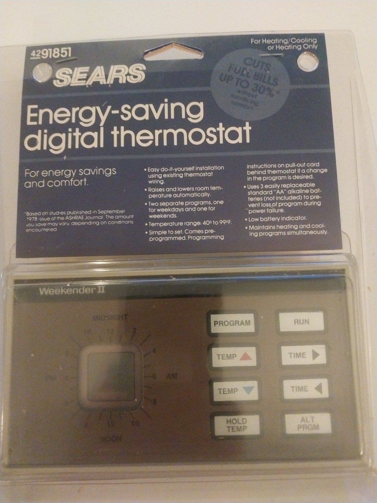 Sears vintage energy-saving digital thermostat (NOS) Weekender II, 91851