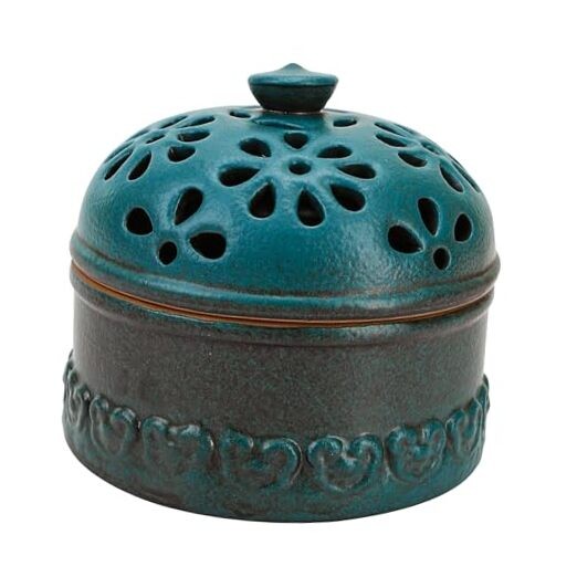 Peacock Blue Garlic Keeper for Counter Small, Ceramic Storage Jar & Garlic