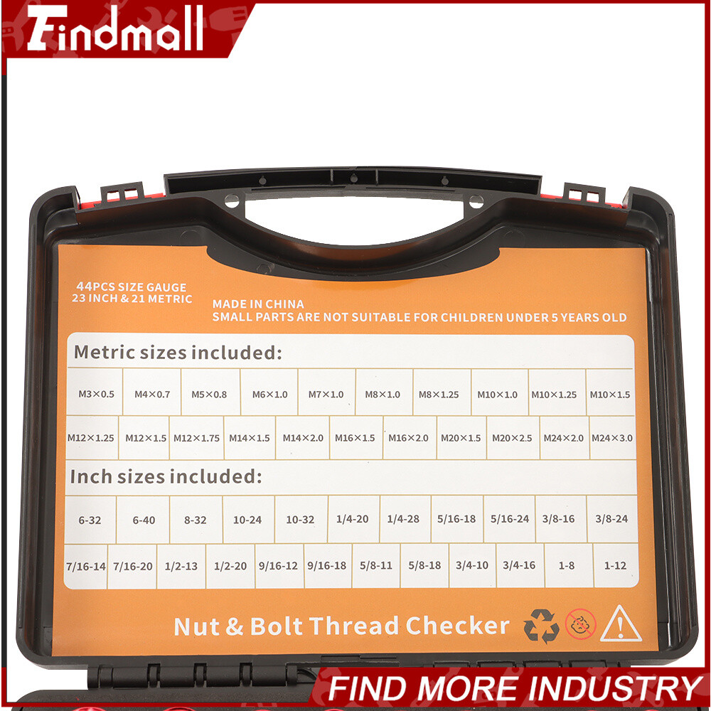 Findmall 44Pcs Inch & Metric Nut Bolt Thread Checker Identifier Thread Gauge Box