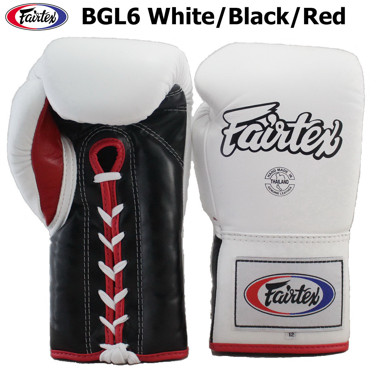 FAIRTEX MUAY THAI KICK BOXING GLOVES BGL6 WHITE BLACK RED COLOR SPARRING PRO