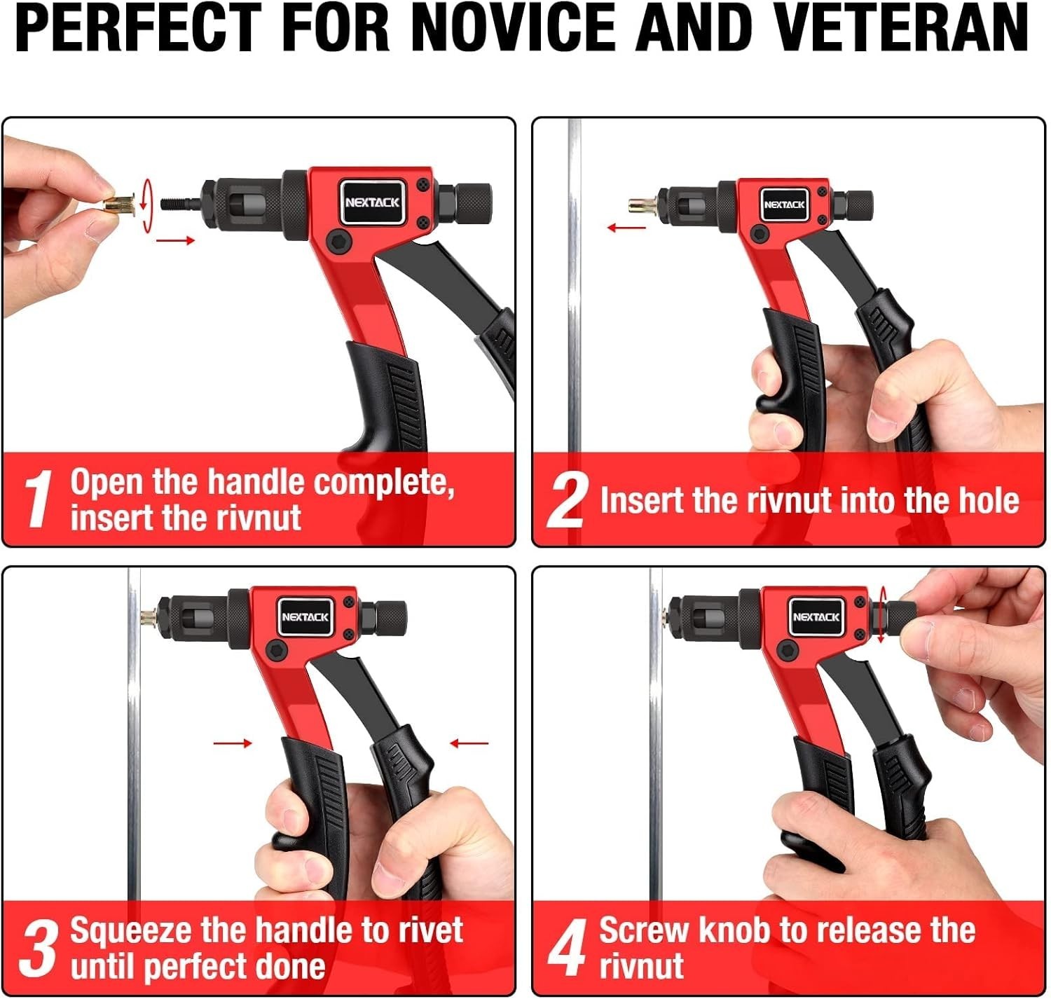 Rivet Nut Tool Kit with a Step Drill Bit & 80 Nutserts for Tight Space, 8" Rivnu