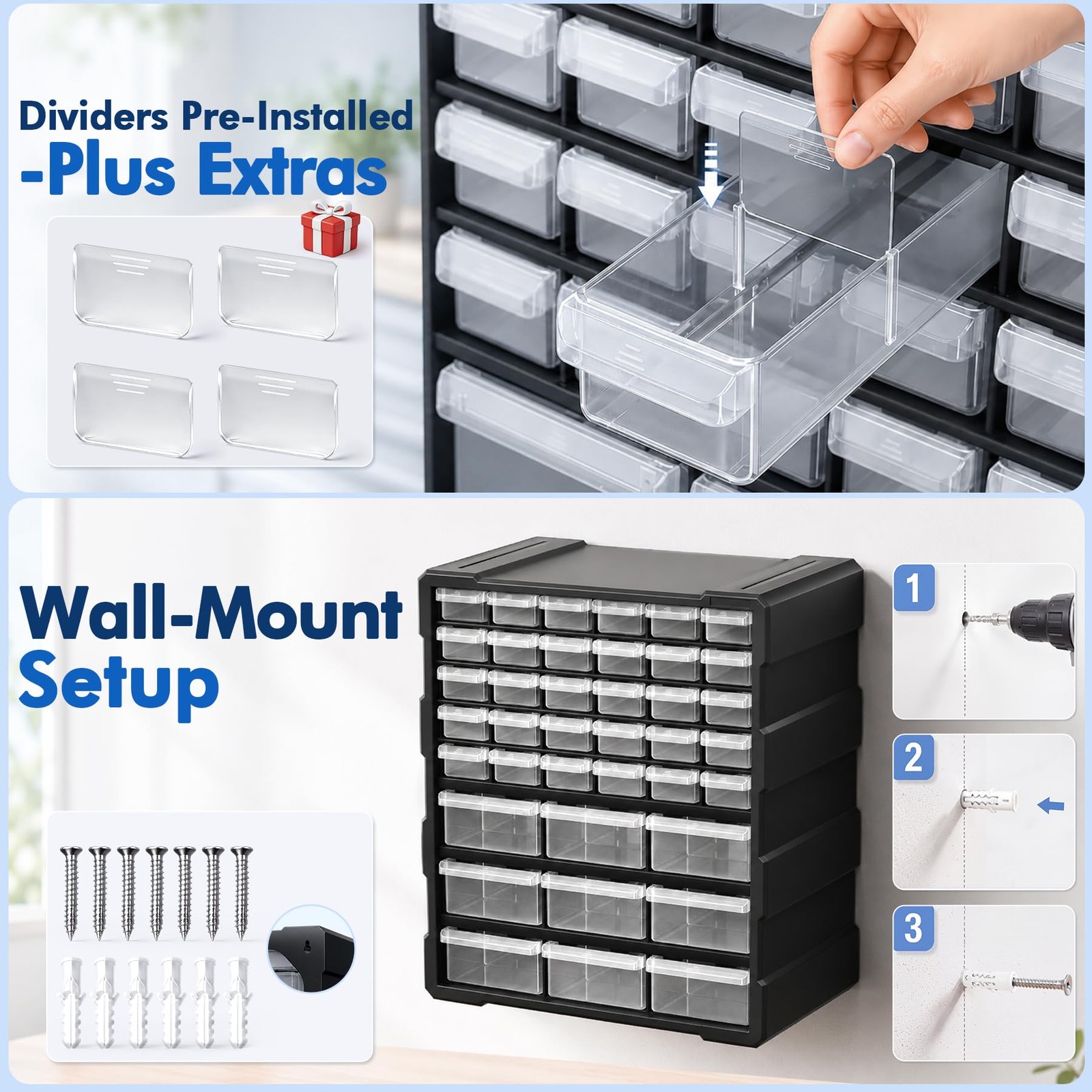 Stackable Drawer Organizer Cabinet for Garage Hardware and Craft Supplies