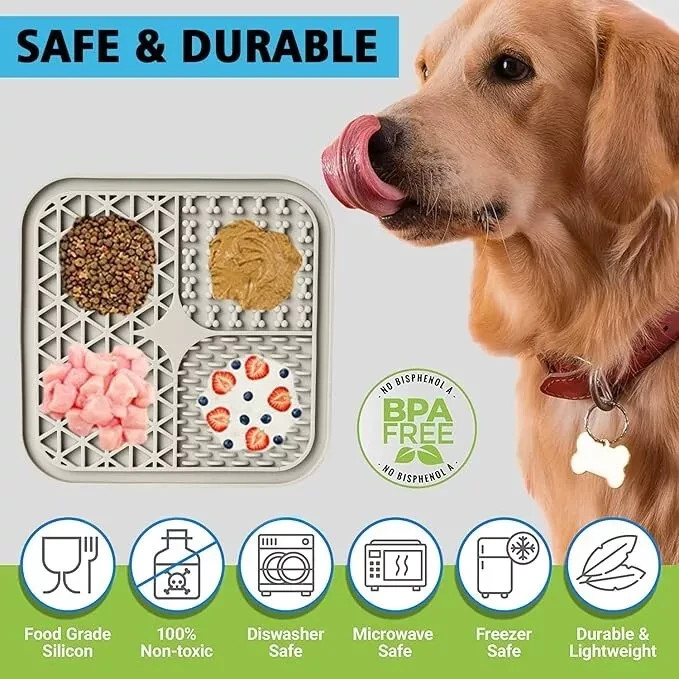 Lick Mat for Dogs Suction Cup Slow Feeder, Anxiety Relief Pad for Training, Grey