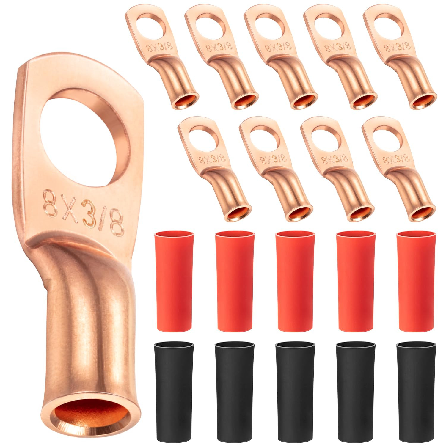 10 Pack UL Test Wire Lugs 8 Gauge Stud Ring Terminals Heavy Duty Copper