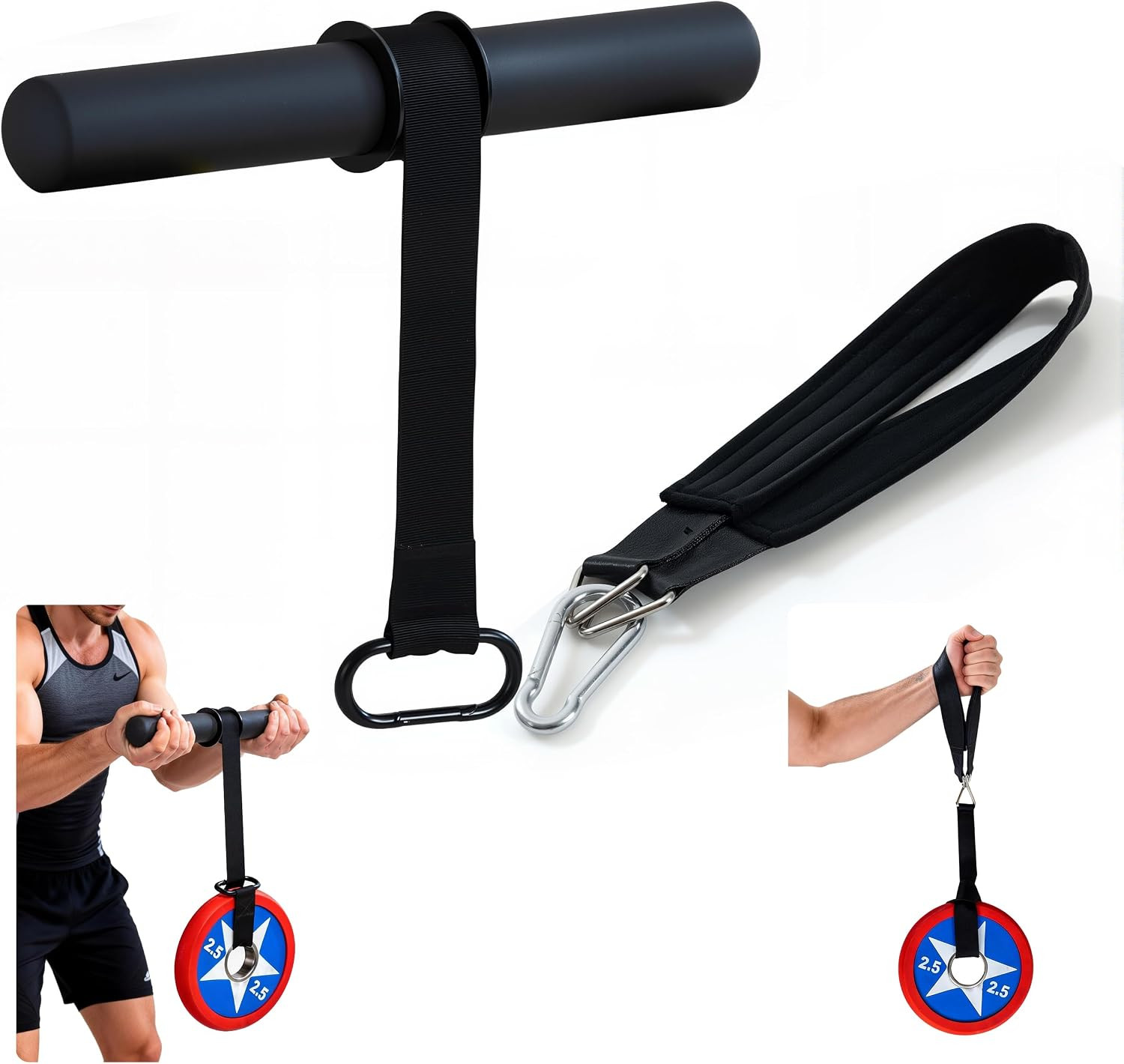 Wrist Roller Forearm Strengthener with Wrist Strap, Thick Carbon Steel Forearm E