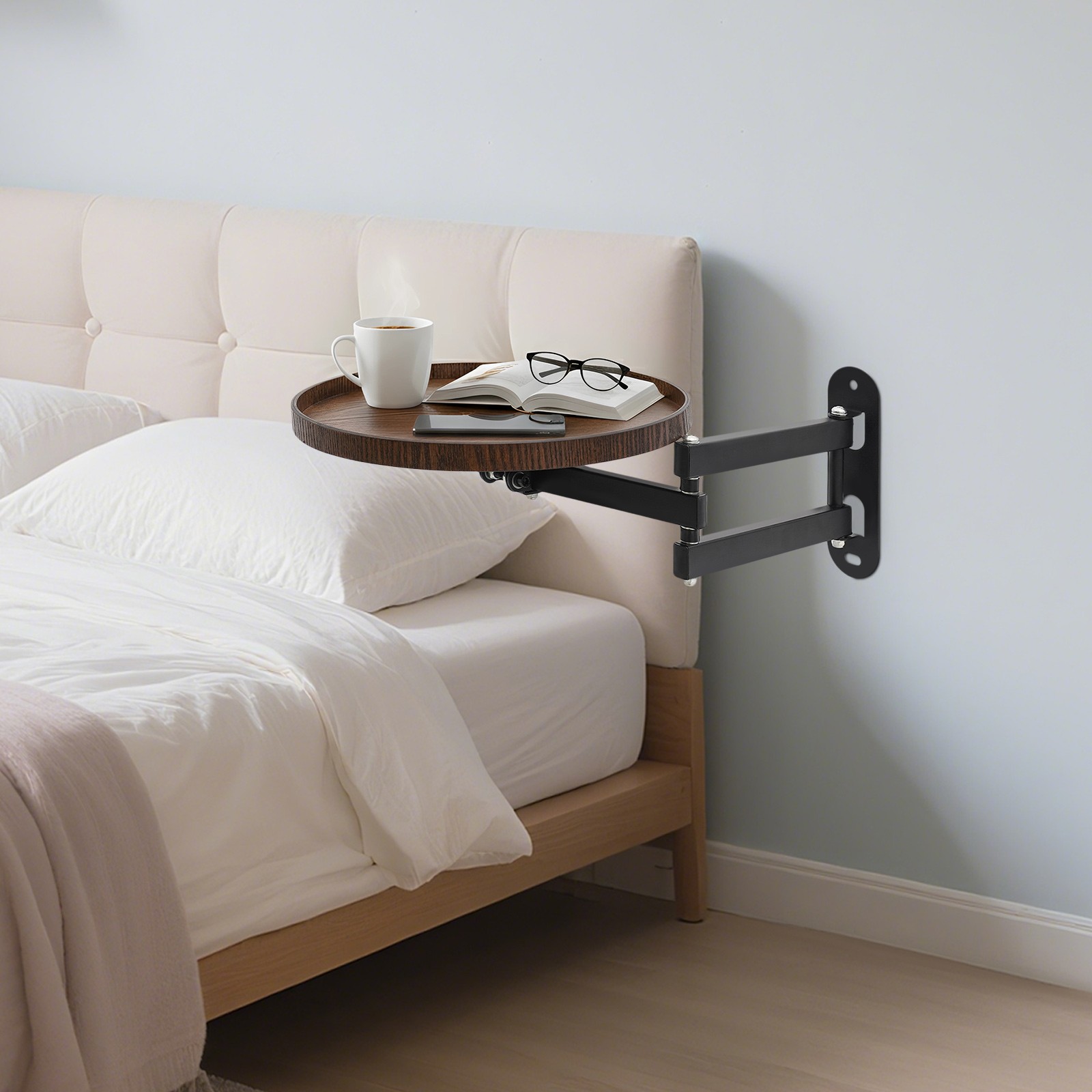 30cm(D) Round Wall Table, Foldable Reading Desk, Bedside Table, Wall-Mount Desk