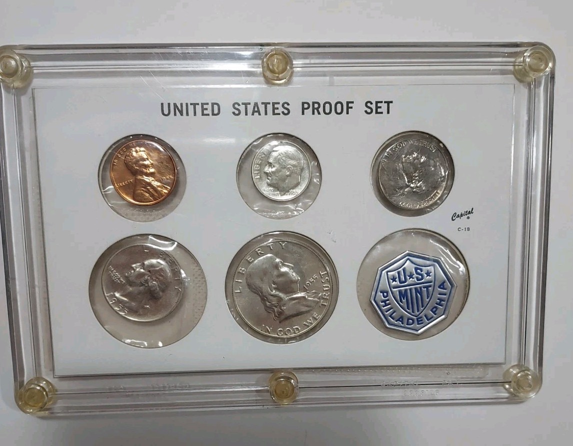 1955 P Proof Set Capital Holder US Mint 90% Silver 50C, 25C, 10C. 5 Coins Total