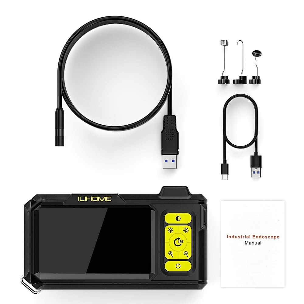 4.3" Inspection Camera with 8 Adjustable LEDs & 360° Hook for Blind Spot Viewing