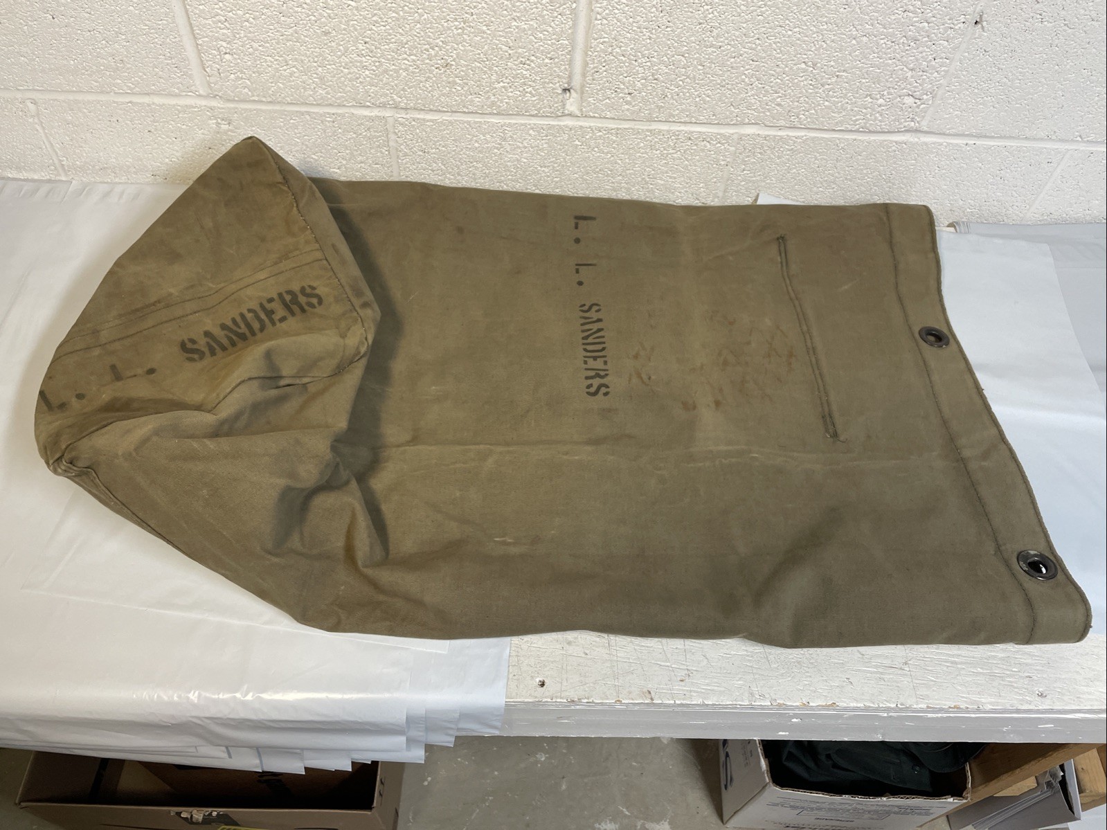 WWII USMC Marines Canvas Tan Duffle Sea Sack Bag Ship Deploy Khaki Stenciled