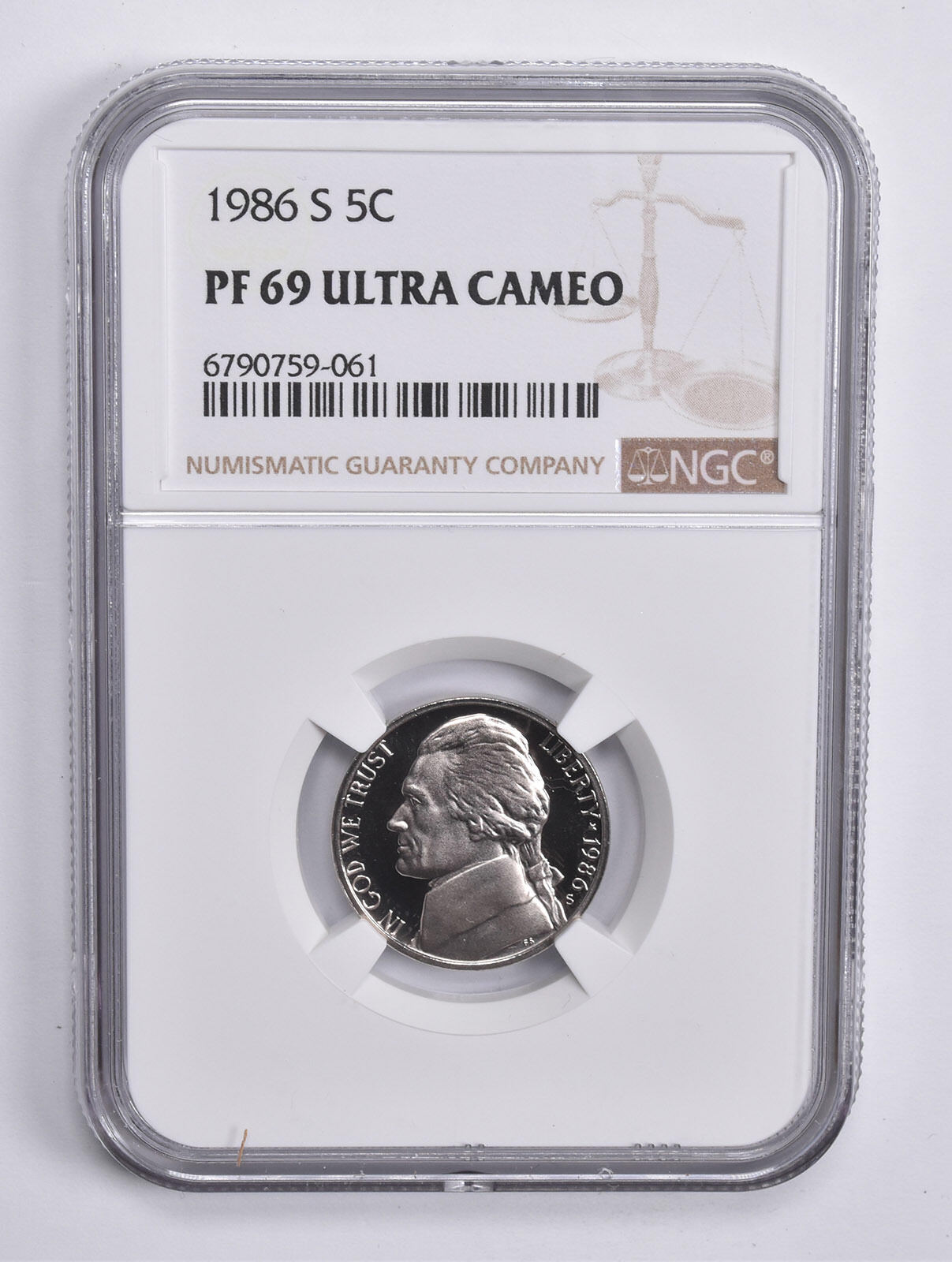 1986-S Jefferson Nickel PF69 UCam NGC Brown Lbl