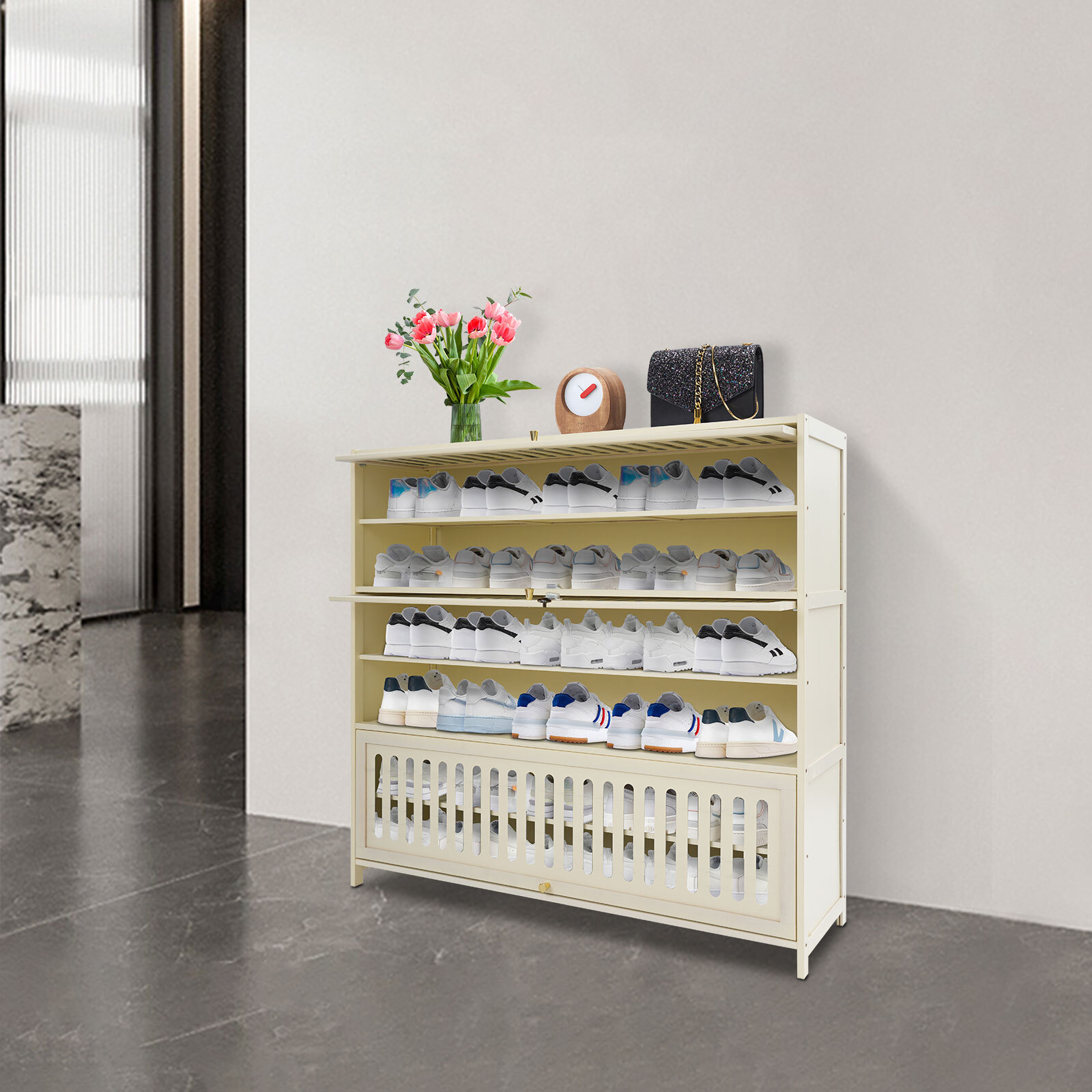 7-tier Shoe Cabinet White Shoe Cabinet With Flip-up Doors For Entryways Bedrooms