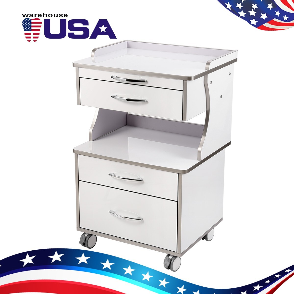 Dental Medical Trolley Rolling Tool Cart 3 Drawers with Socket Storage Cabinet