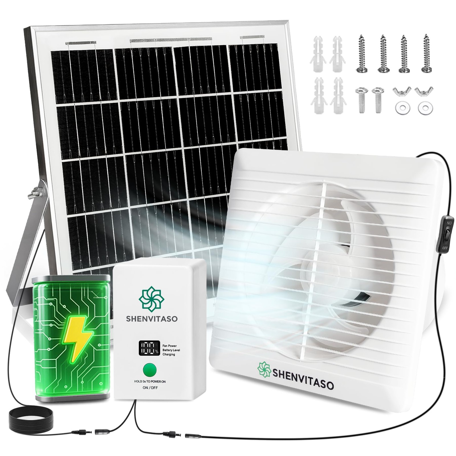 Solar Powered Exhaust Fan Kit, 25W 8" Ventilation Fan with Battery Backup, Up...