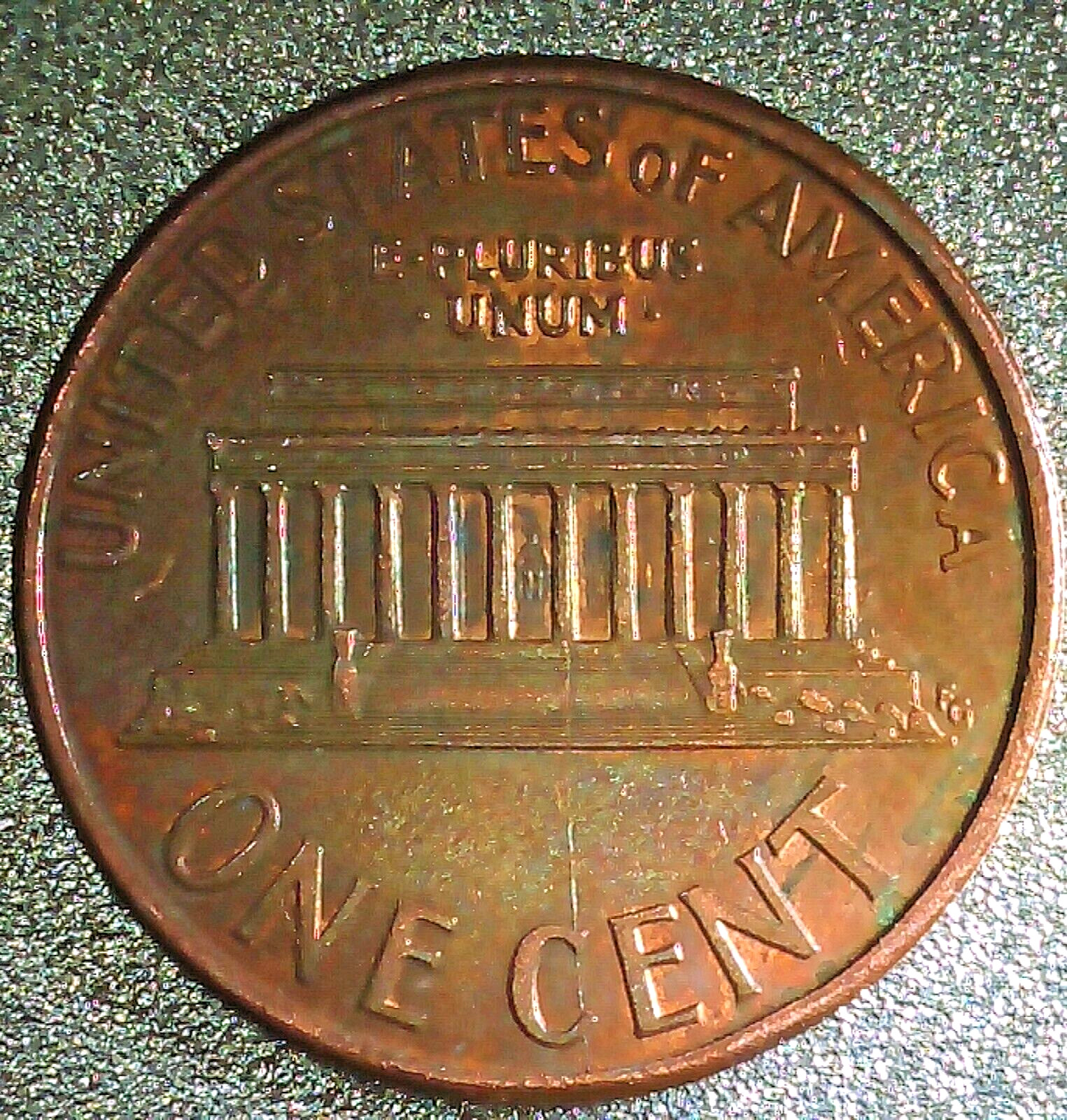 1994-P MEMORIAL CENT, REVERSE DIE CRACK ERROR, RD/BN COLOR, AU/MS, CIRCULATED