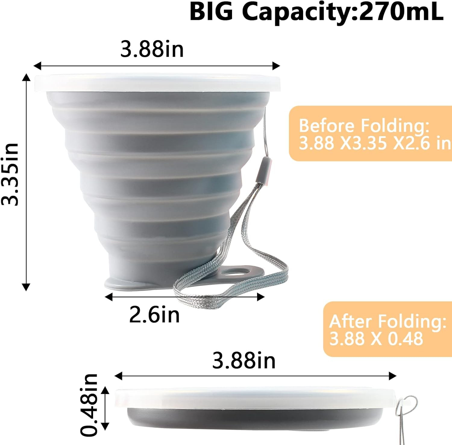 2 Pack Silicone Collapsible Travel Cups Portable Folding Camping Cups with Lids