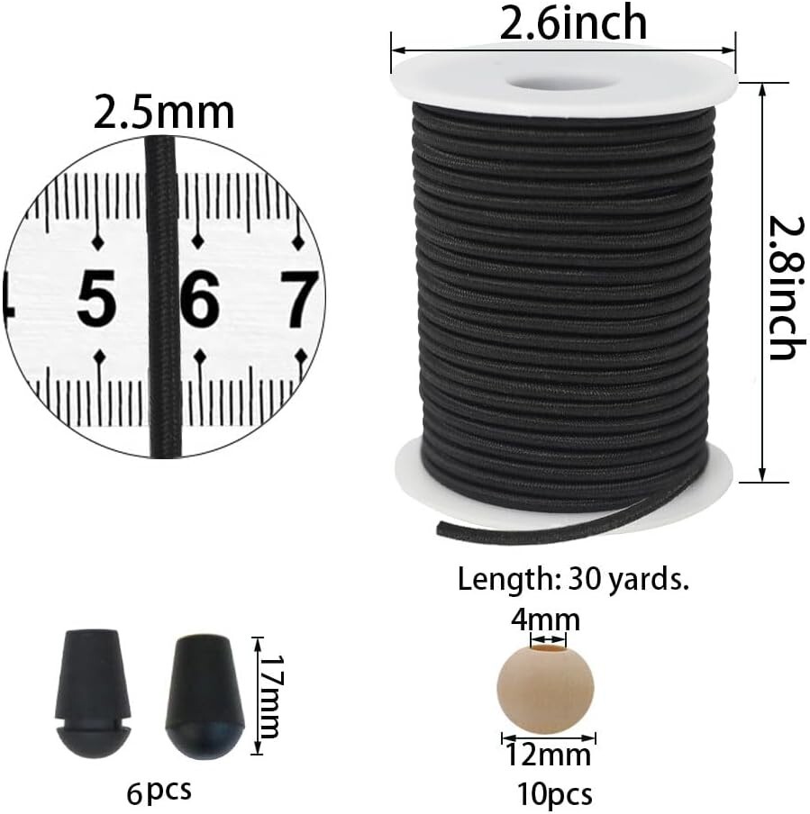 Black Beaded Cords for Bracelets & Jewelry Making - Elastic & Durable - 50 Yards