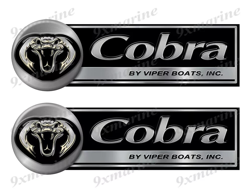 COBRA by Viper Boats Black Vinyl Decal Boat Stickers 2 PC Set, 10" x 3.5"