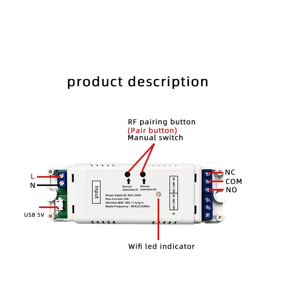 2CH WiFi RF Wireless Switch Relay,Inching Self-Locking Interlock Mode,Ewelink...