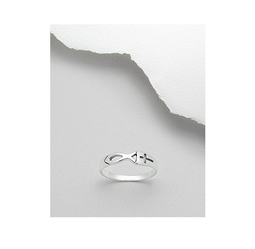 Sterling Silver .925 Cross Fish Jesus Christian Fashion Ring Sizes 4-13