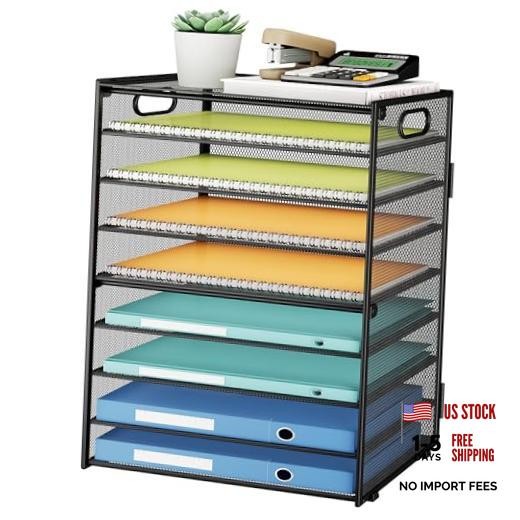 9 Tier Paper Organizer for Desk - Metal Mesh Letter Tray File Paper Black