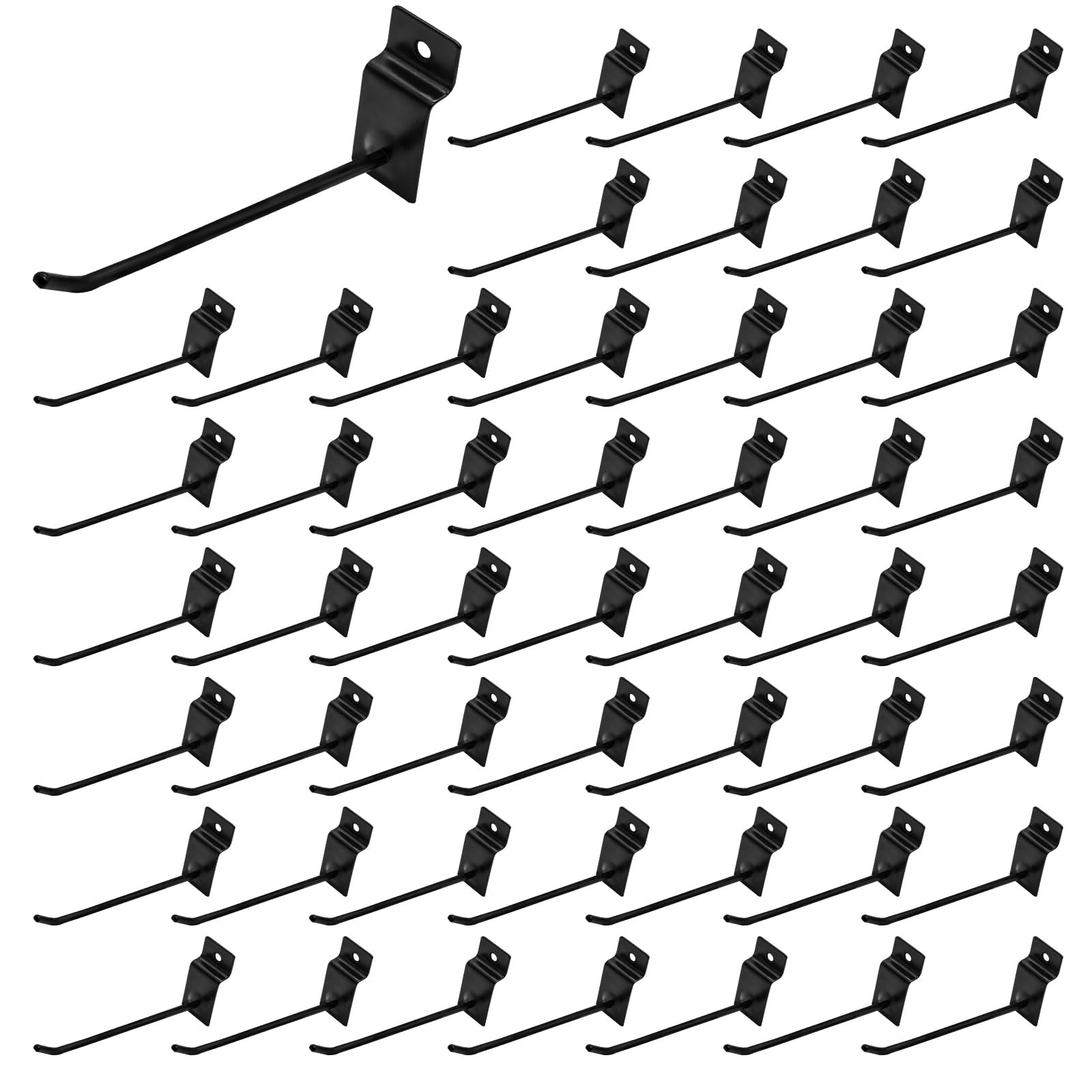 50Pcs 6 Inches Black Slatwall Panel Hooks Bulk Set, Metal Slat Wall Hanging D