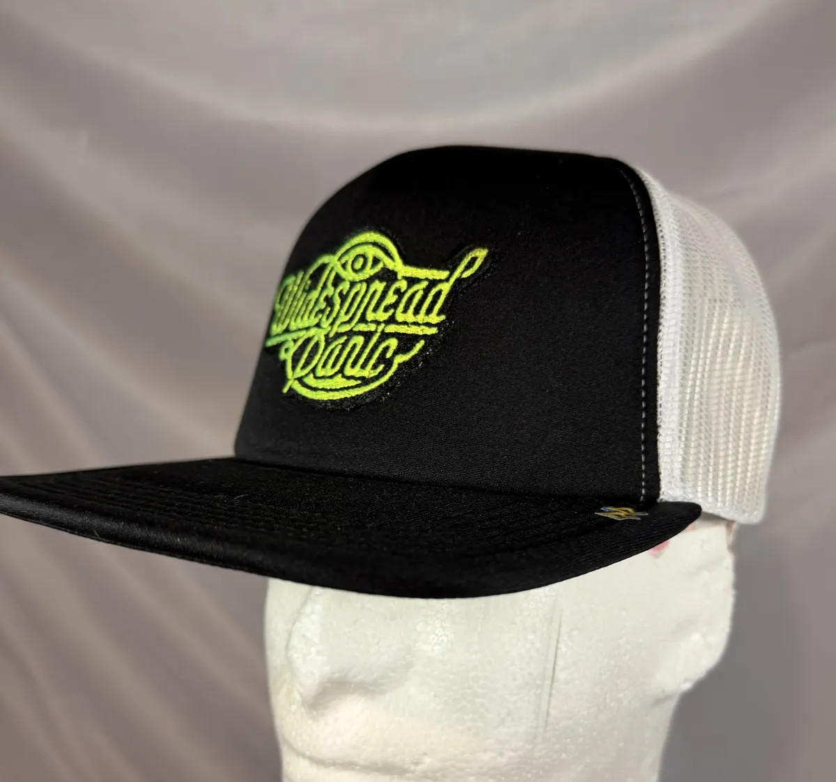 widespread panic "Cursive Script" Big Heed Flat Bill Foam Trucker - b/w