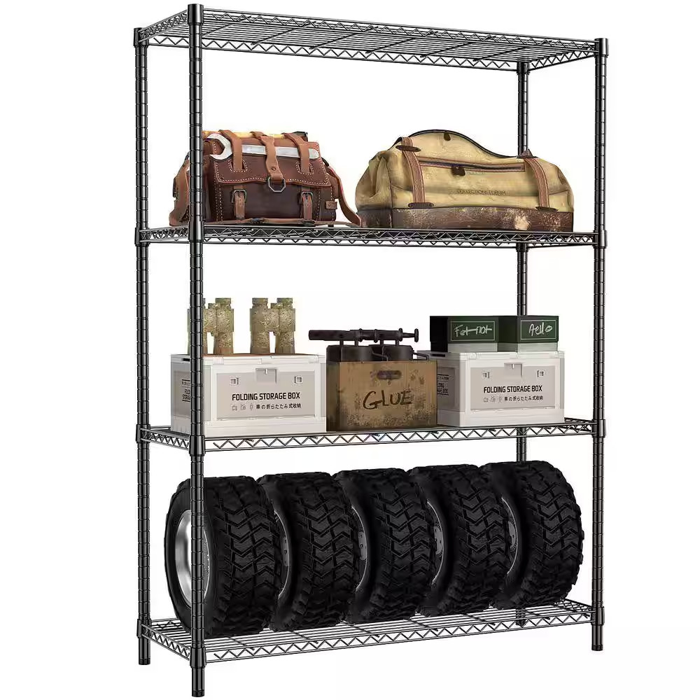 Metal Wire 4-Shelf Freestanding Adjustable Shelving Unit in Black (45.3 In. W X
