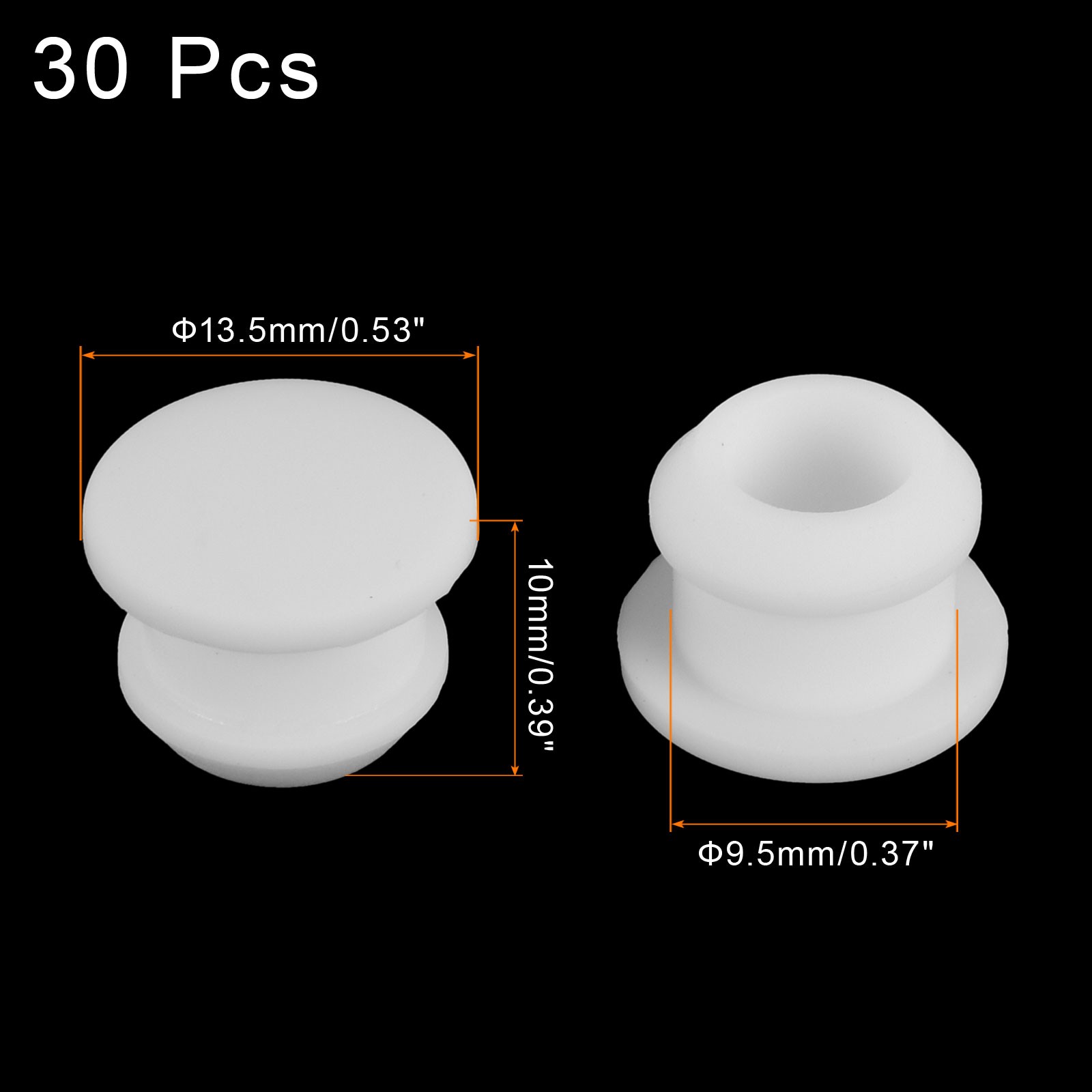 Silicone Hole Plugs Flush Type Panel Round Hole Plugs 9.5mm Diameter 30pcs