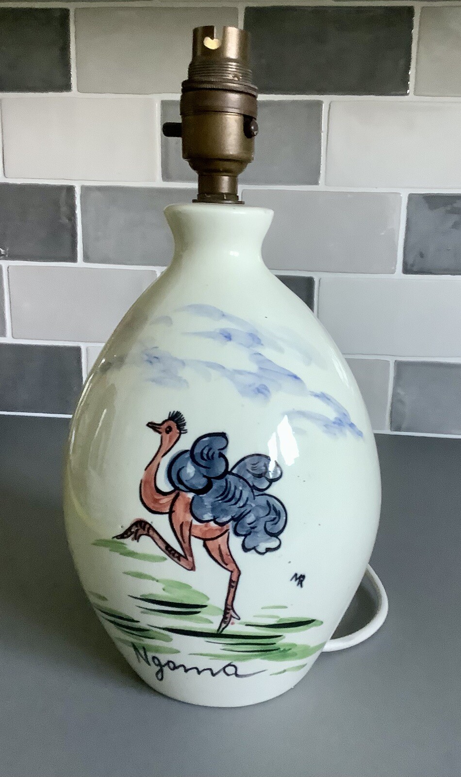 Italian Porcelain Lamp Base, Souvenir of Southern Africa Ngoma /Tanzania~Ceramic