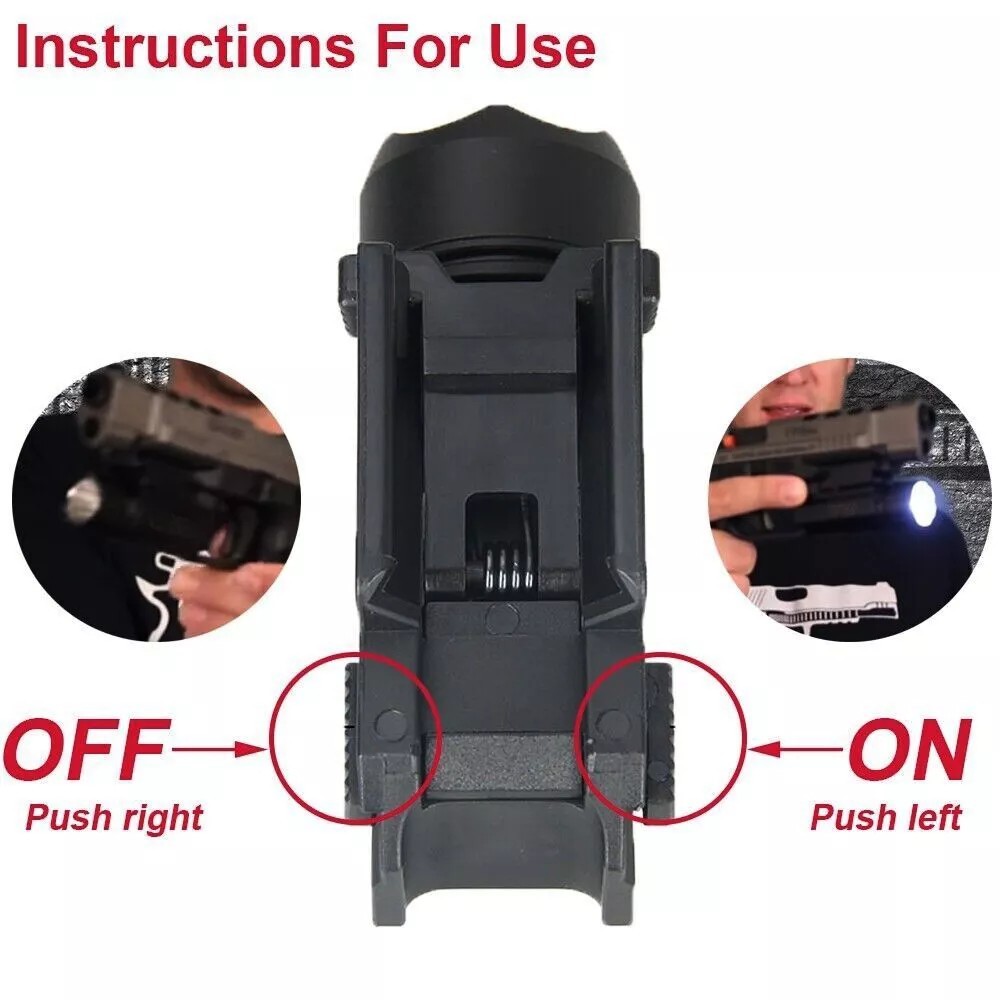 Tactical Pistol Flashlight LED White Light 20mm Picatinny Rail Mount For Glock