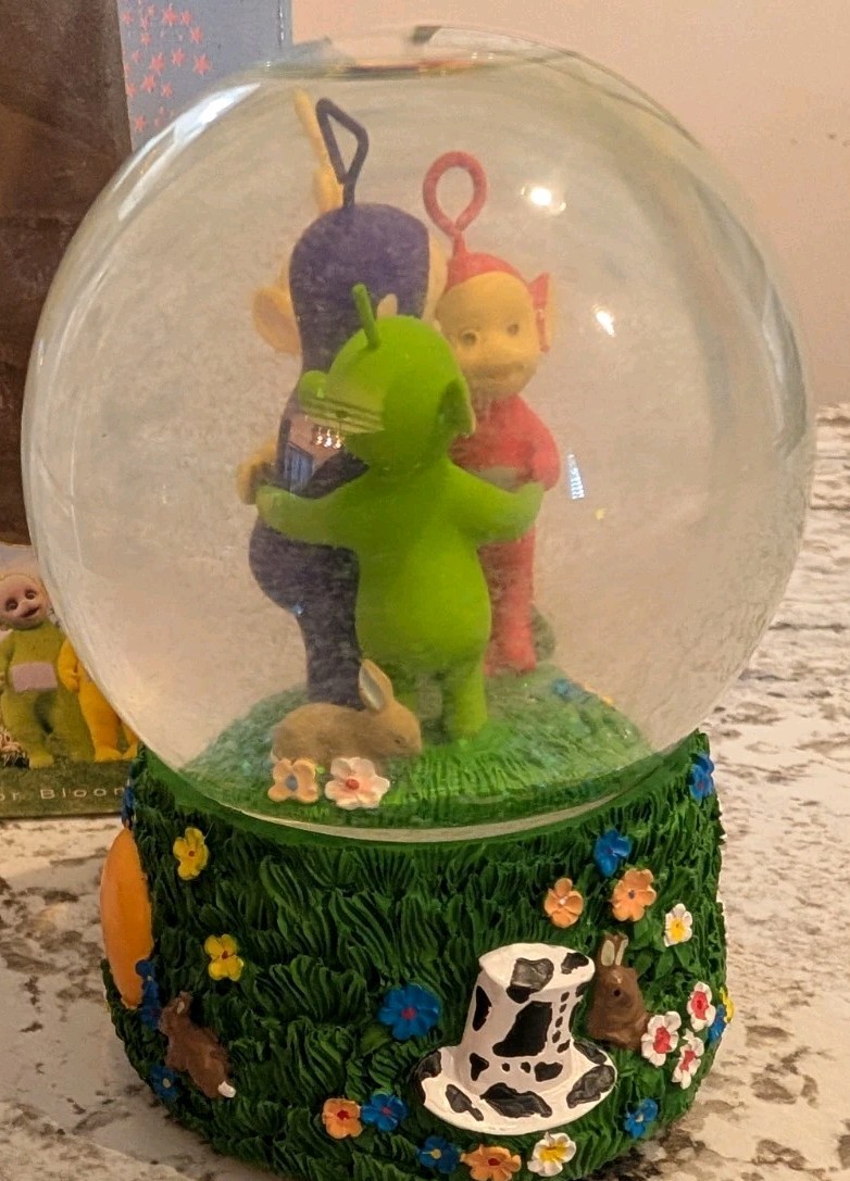 Teletubbies Glitter Globe Snow Globe 1998 Bloomingdale's Exclusive IOB Rare