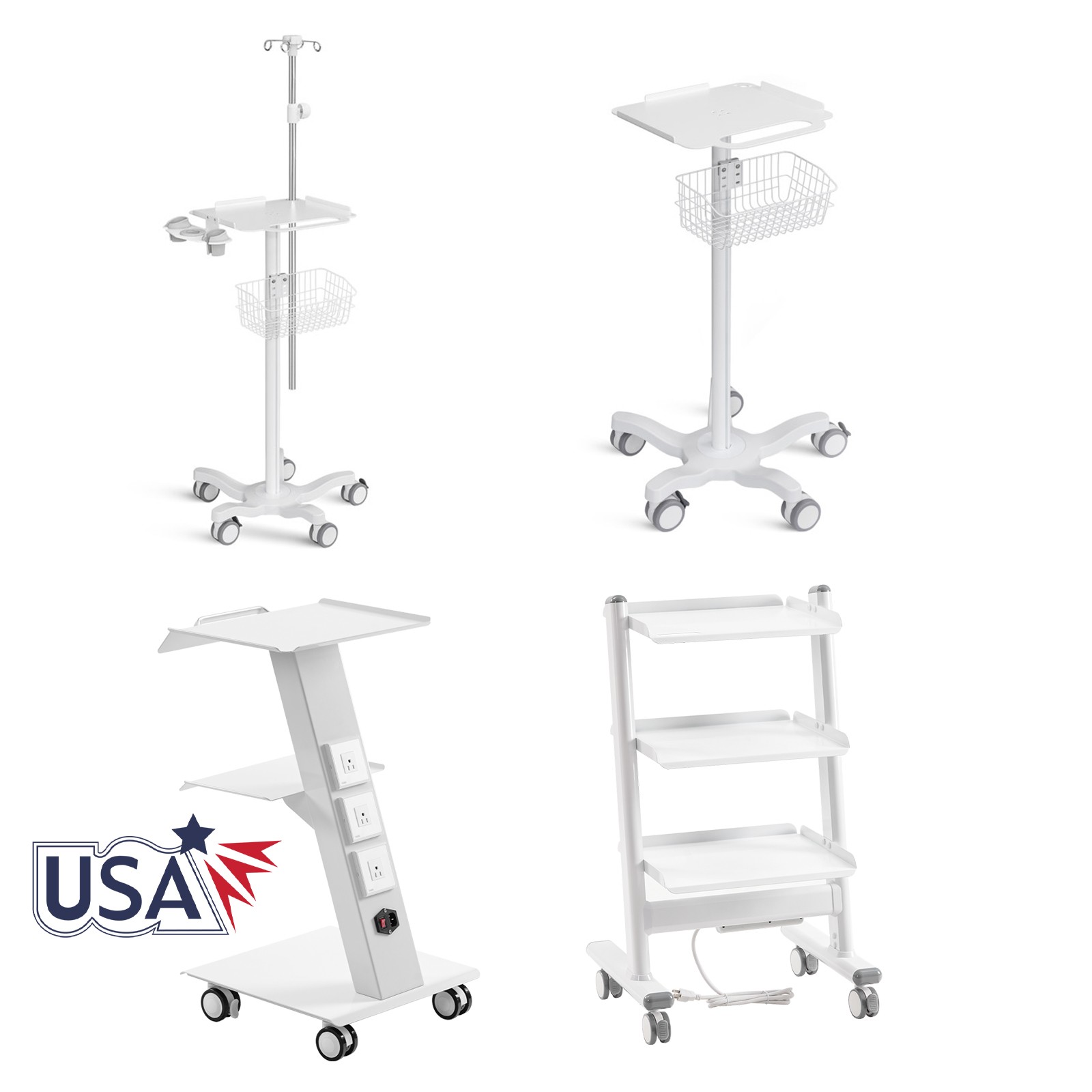 Mobile Medical Trolley Cart Instrument Tool with Built-in Socket/Basket