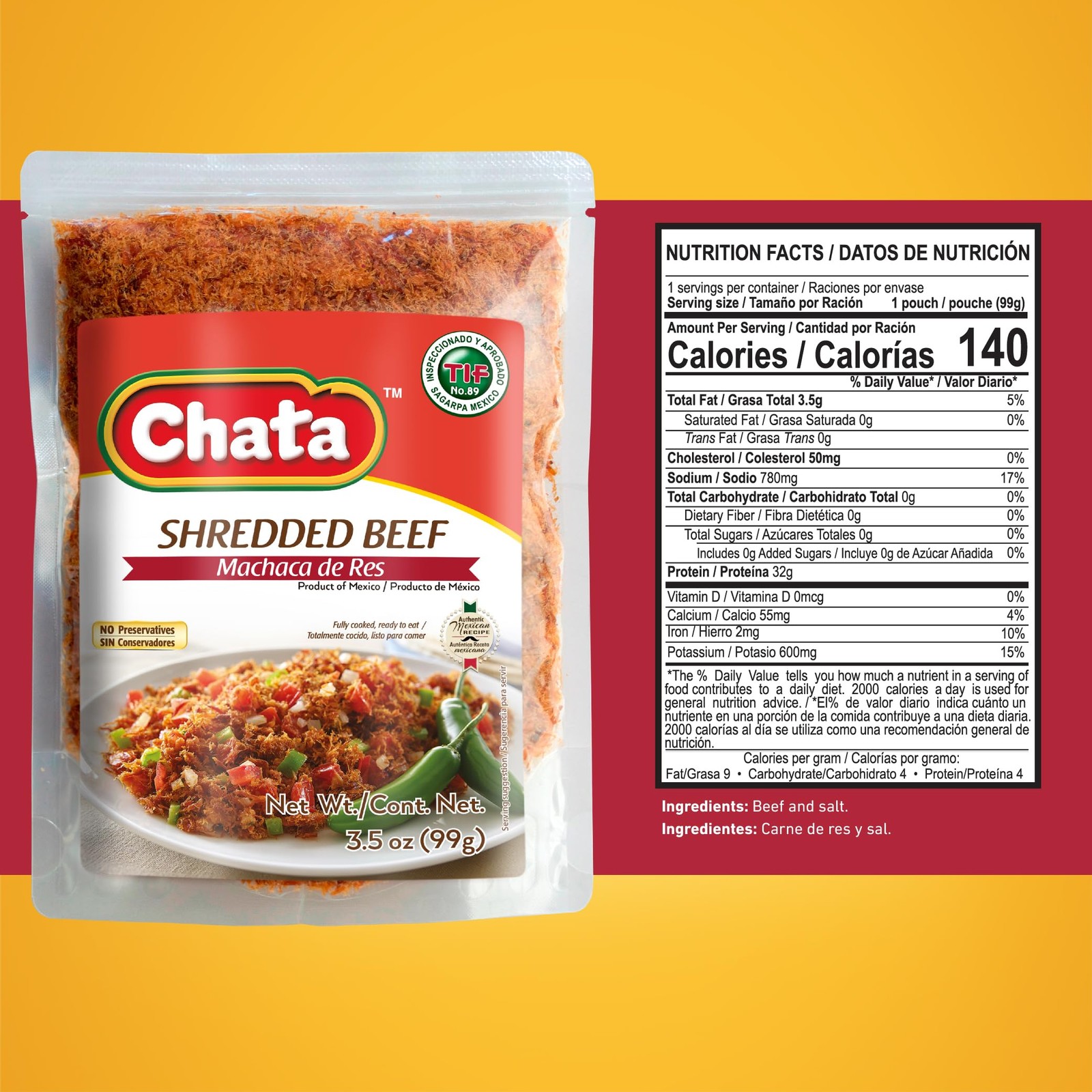 Dried Shredded Beef Machaca, 3.5 oz - Flavorful Mexican Meat Snack