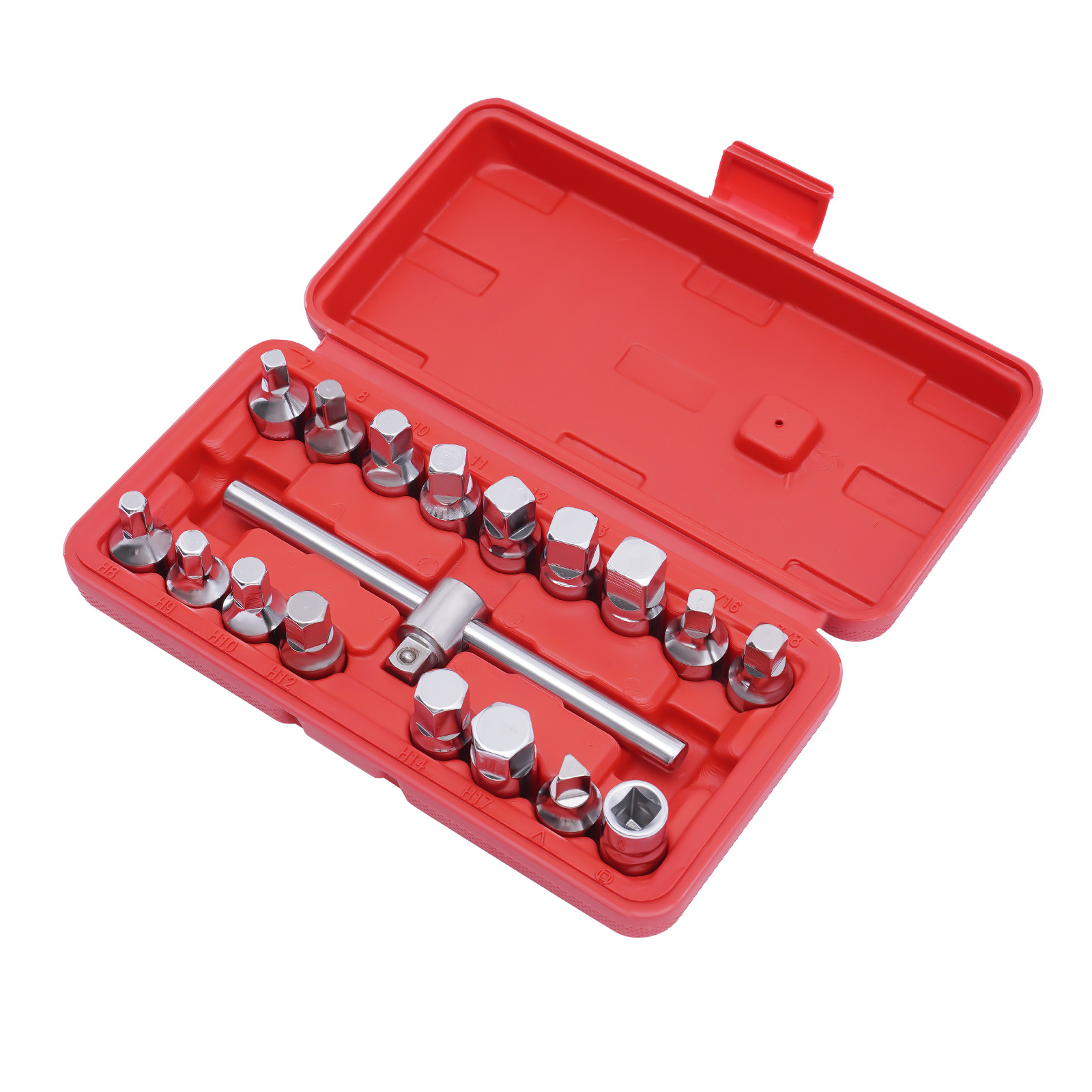 18PCS Oil Drain Pipe Plug Square Triangle Socket 3/8'' Drive Removal Tool Set