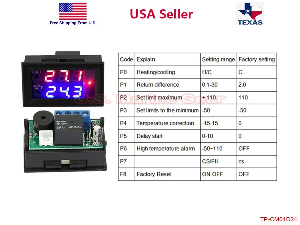 Digital LED Microcomputer Thermostat Controller Switch Temperature Sensor DC 24V