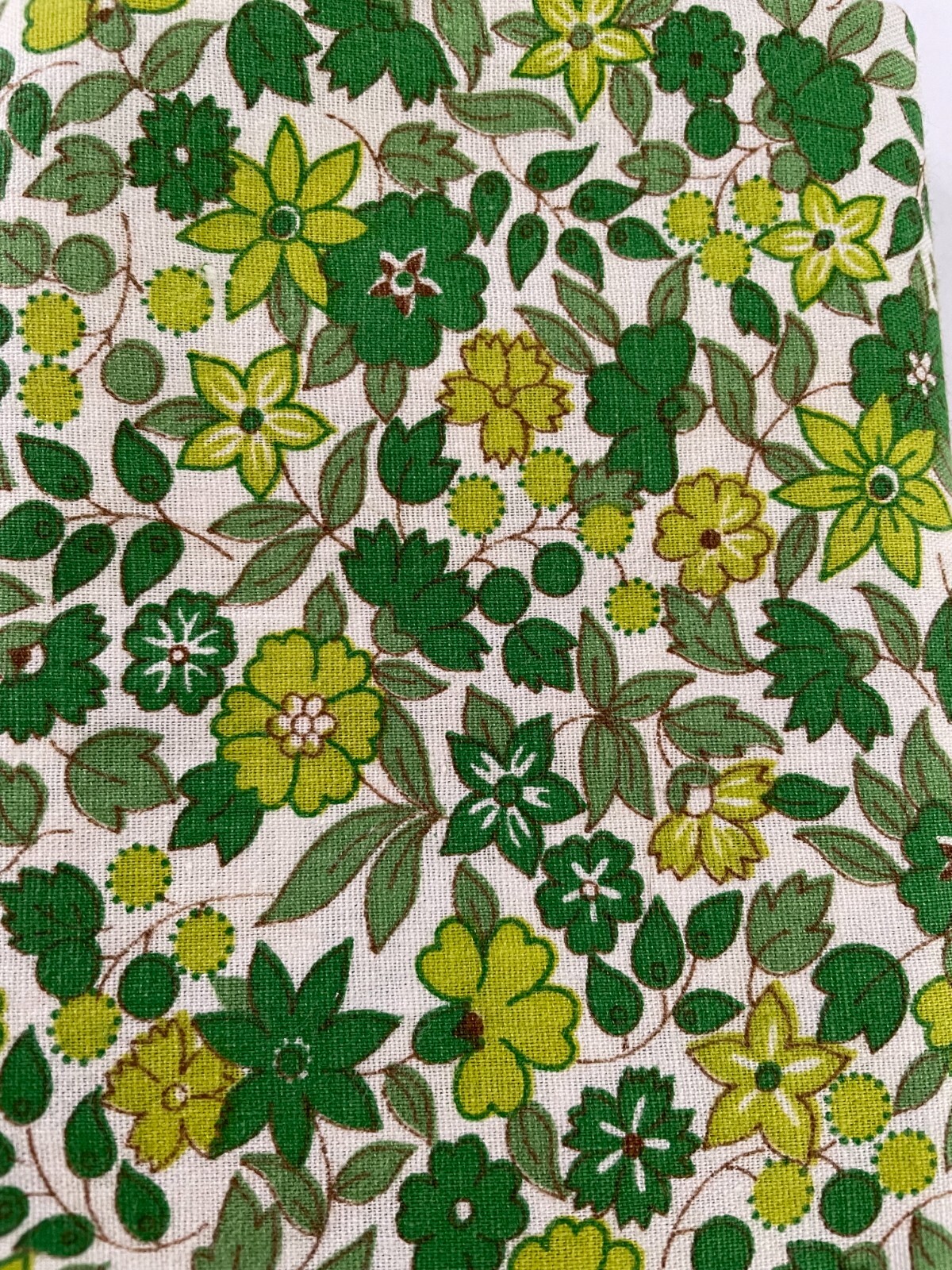 Quilting Fabric-Green leaves on white background