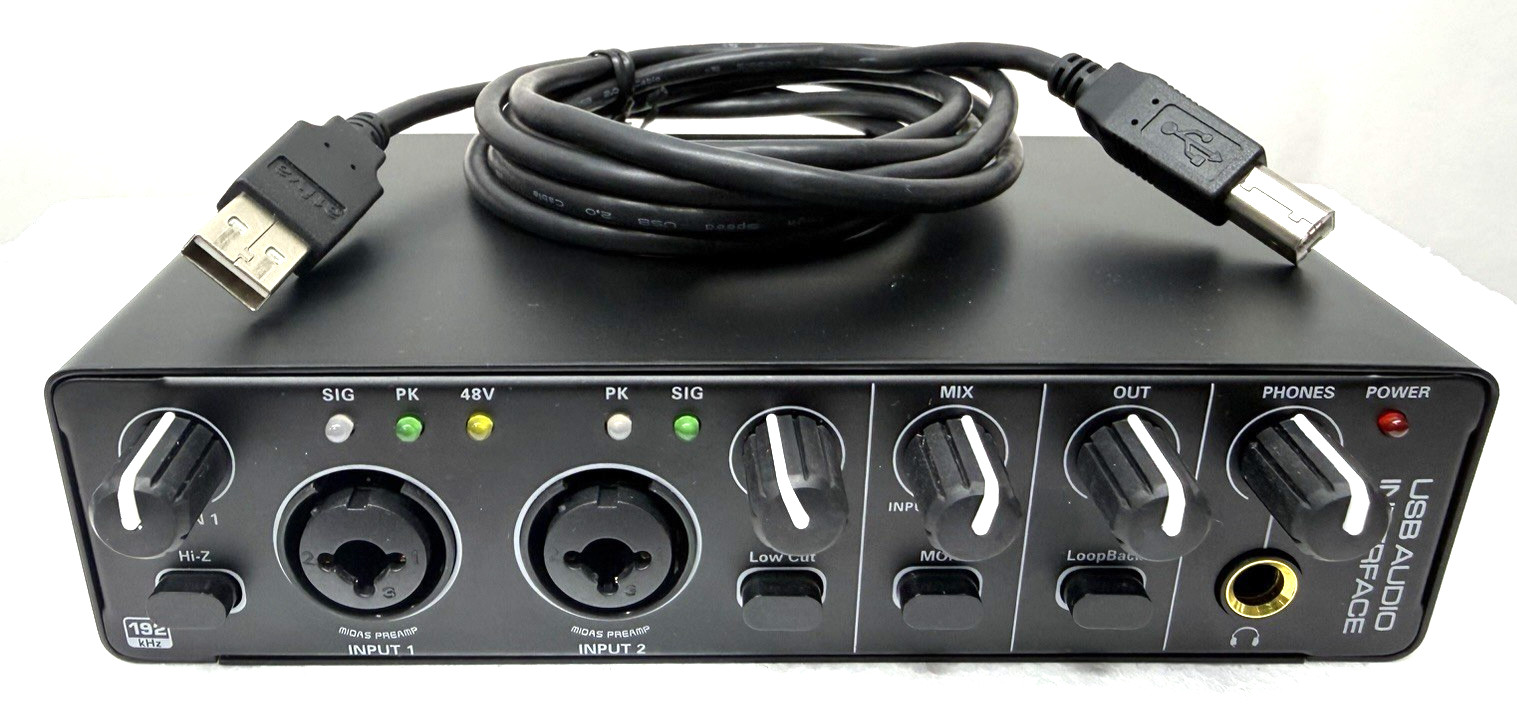 Audio Interface RHM 2 In 2 Out USB Audio Interface with 48V Phantom Power Tested
