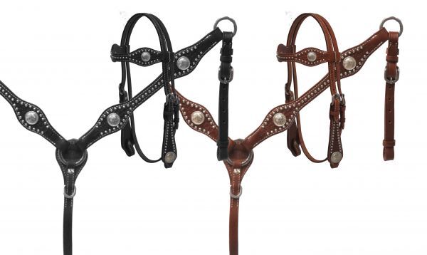Basket Weave Tooling with Silver Conchos Headstall & Breastcollar SET Reins NEW