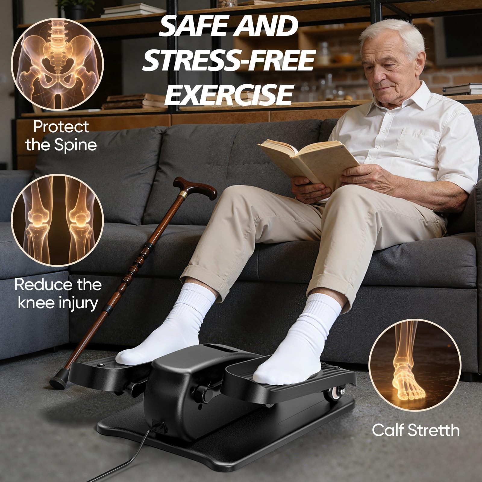 Under Desk Elliptical Machine for Senior Mini Elliptical Leg Exerciser with R...