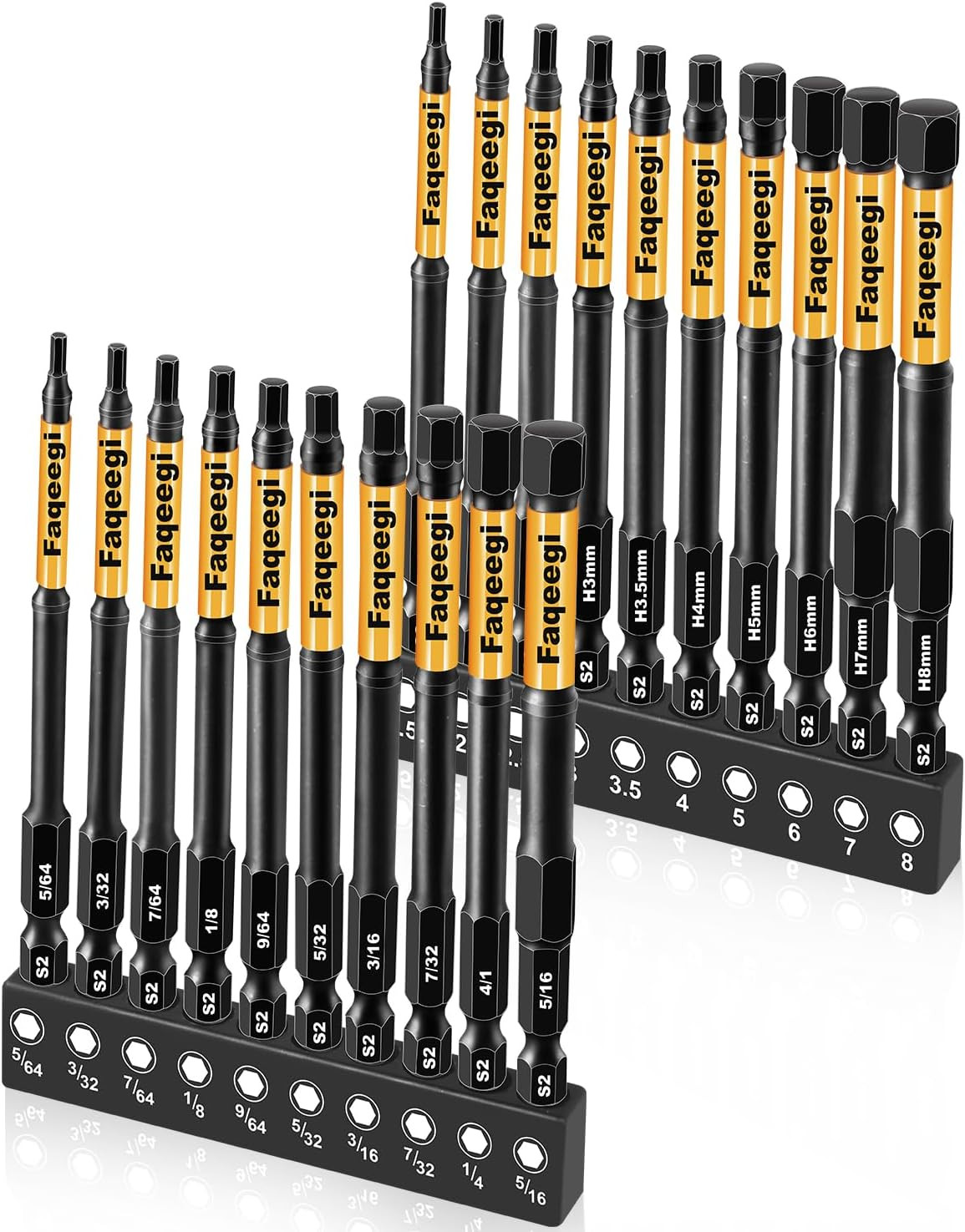 20PCS 4" Impact Hex Bit Set, Metric & SAE, S2 Steel, Magnetic Tips, Drill/Driver