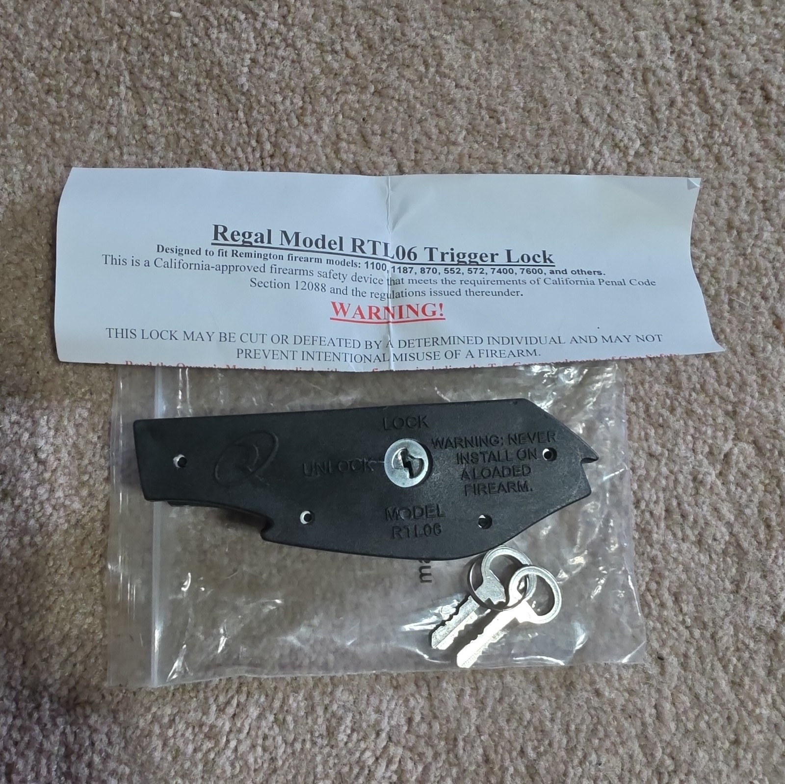 Regal Model RTL06 Trigger Lock - Brand New - Ships Free