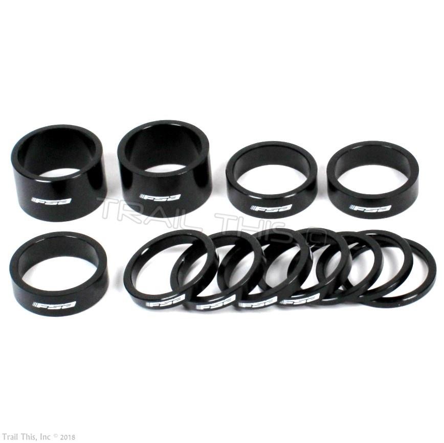 FSA Alloy 1-1/8" Assorted Headset Spacer Kit 12-Piece - 3mm 5mm 10mm 20mm Black
