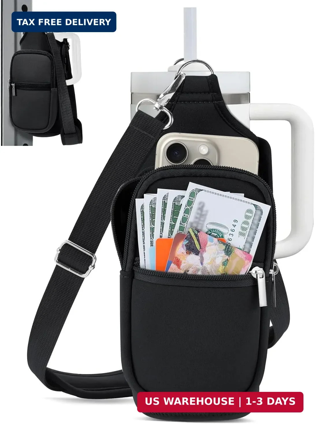 IPOW Magnetic Gym Bag Water Bottle Carrier Holder with Phone Pockets & Shoulder