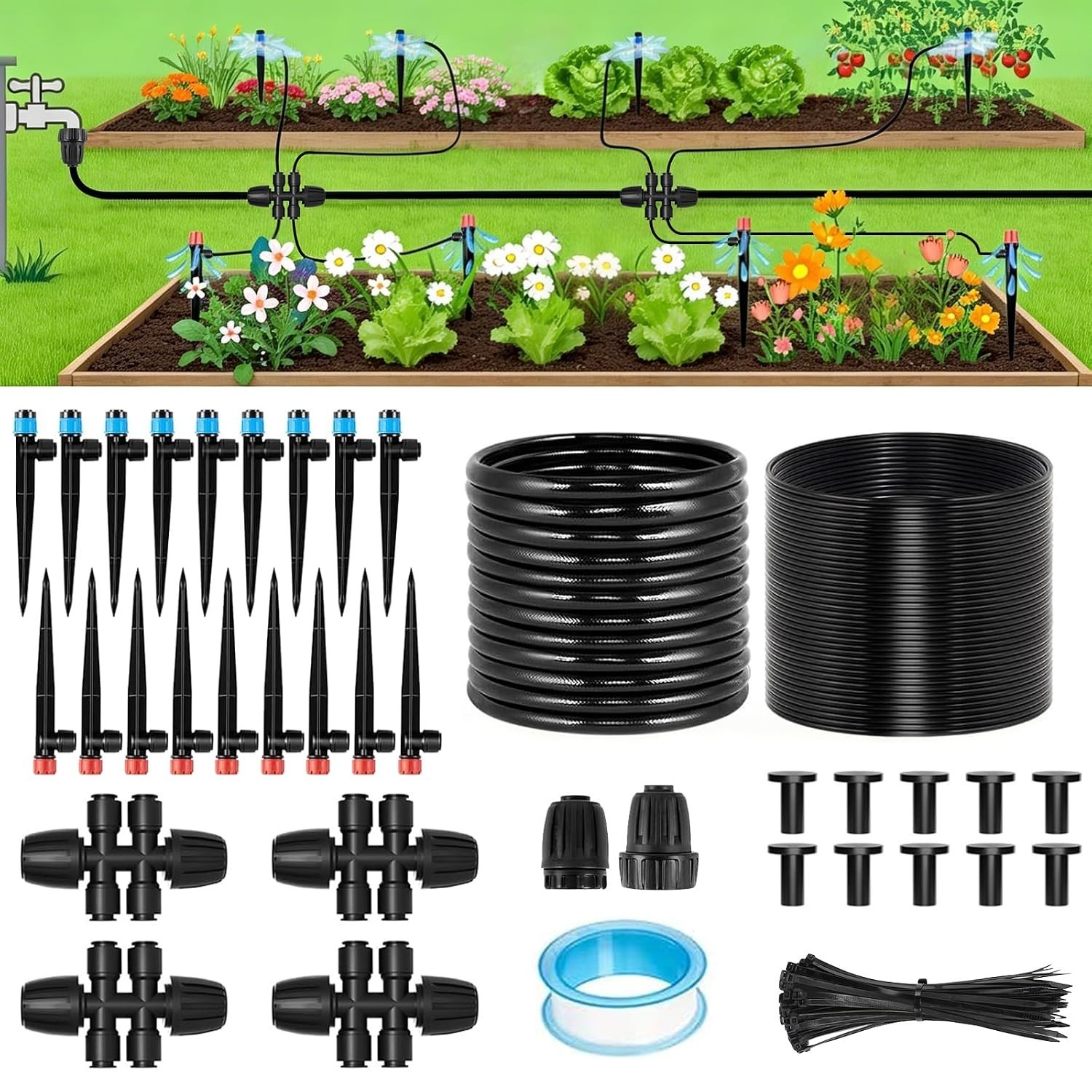 Adjustable Drip Irrigation System: 106FT Quick Connect Garden Watering Solution