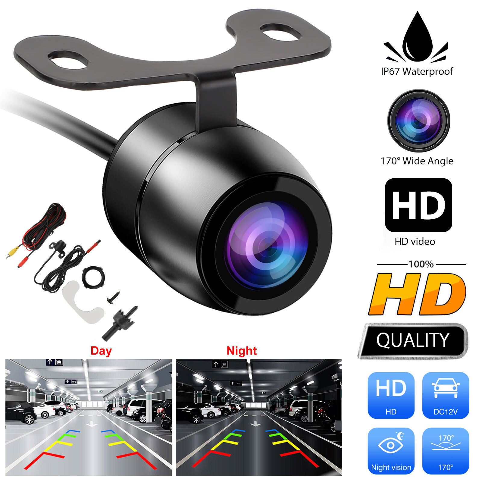 170º CMOS Car Rear/Front/Side View Reverse Backup Parking Cam Camera Waterproof