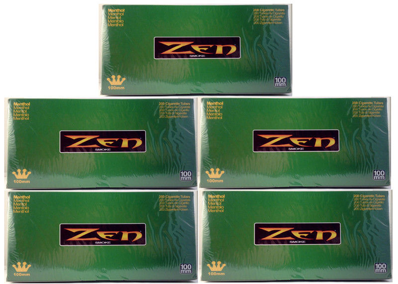 5 Boxes Zen Smoke 100 mm 100's Size Cigarette Filter 1,000 Tubes Menthol 3135-5